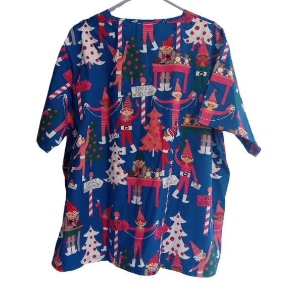 Women's Santa's Elves Workshop Scrub Top Size 2XL - Picture 2 of 4
